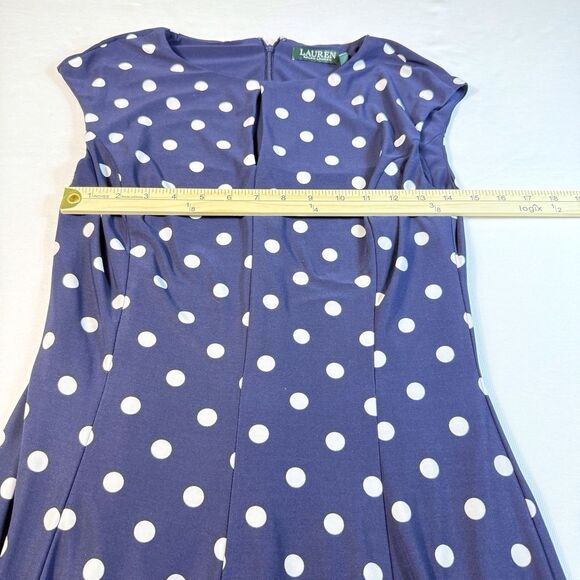 Lauren Ralph Lauren Navy Polka Dot A-Line Dress Size‎ 6 Stretch Brunch Office - Picture 9 of 16
